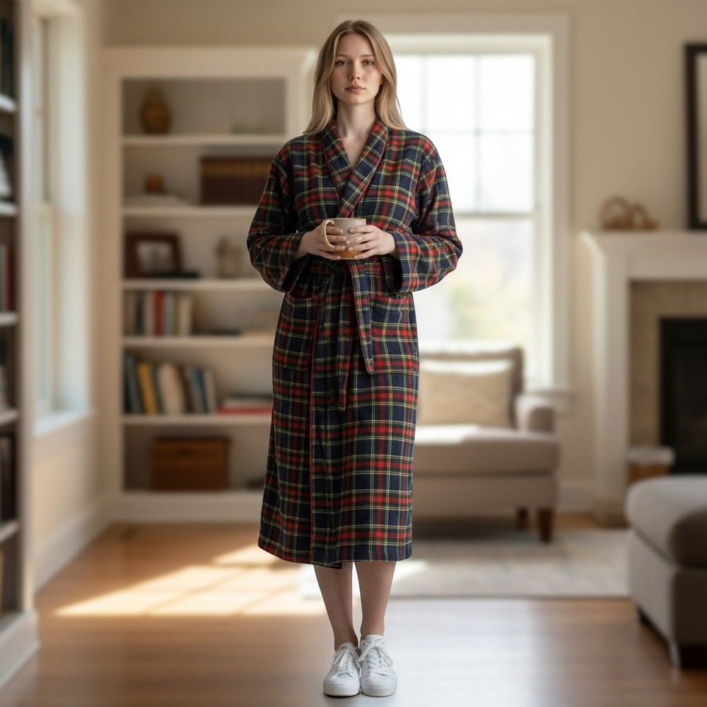 Vintage 90s Polo Ralph Lauren Plaid Flannel Robe Red Green Tartan Cotton S/M